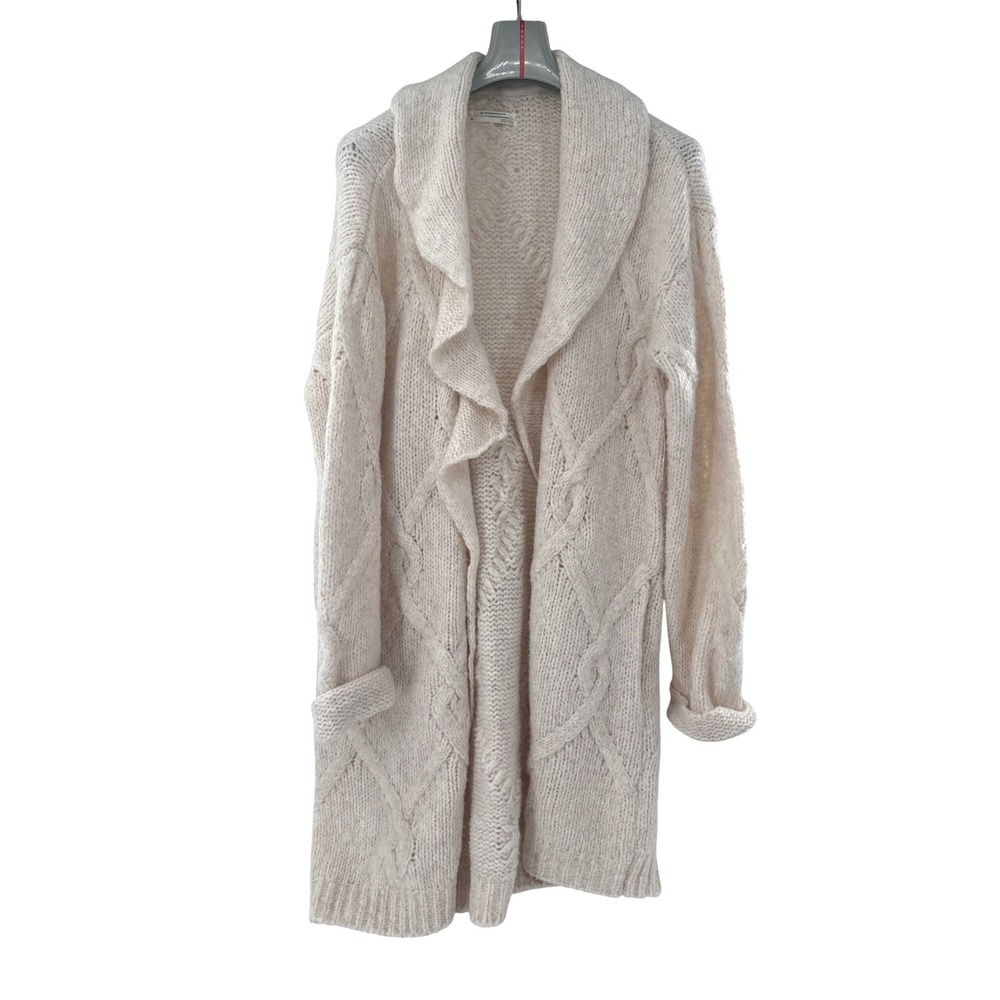 Anthropologie Cardigan Womens XL Ivory Cable Knit Shawl Collar Sweater